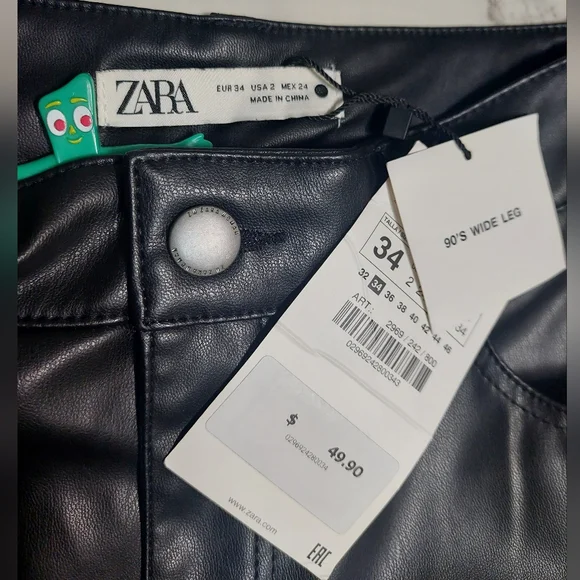 NWT Zara Vegan Leather High-rise 90s Wide Leg Pants, Size 2 - Picture 6 of 12